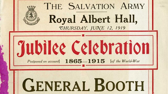 1910s programme cover for Salvation Army Jubilee Celebrations  at the Royal Albert Hall