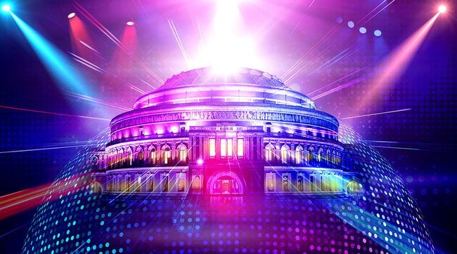 A graphic image of the Royal Albert Hall in disco style.